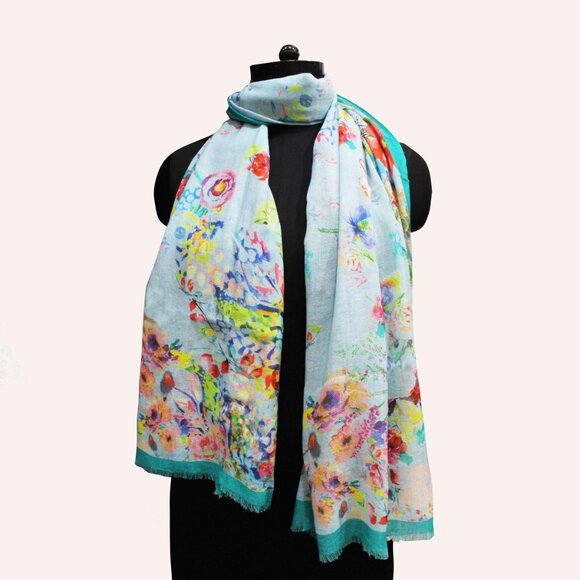 Green Pastel Wool Scarf - Picture 2 of 4